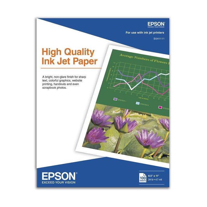 Papel calidad alta 720DPI, tamaño carta, 100 hojas, Epson, 8.5" x 11 "