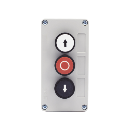 Botonera triple para barreras vehiculares, operadores corredizos y abatibles.