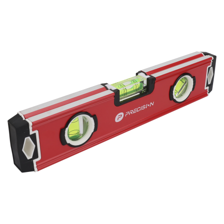 Nivel magnético de aluminio tipo torpedo de 9 con triple burbuja.