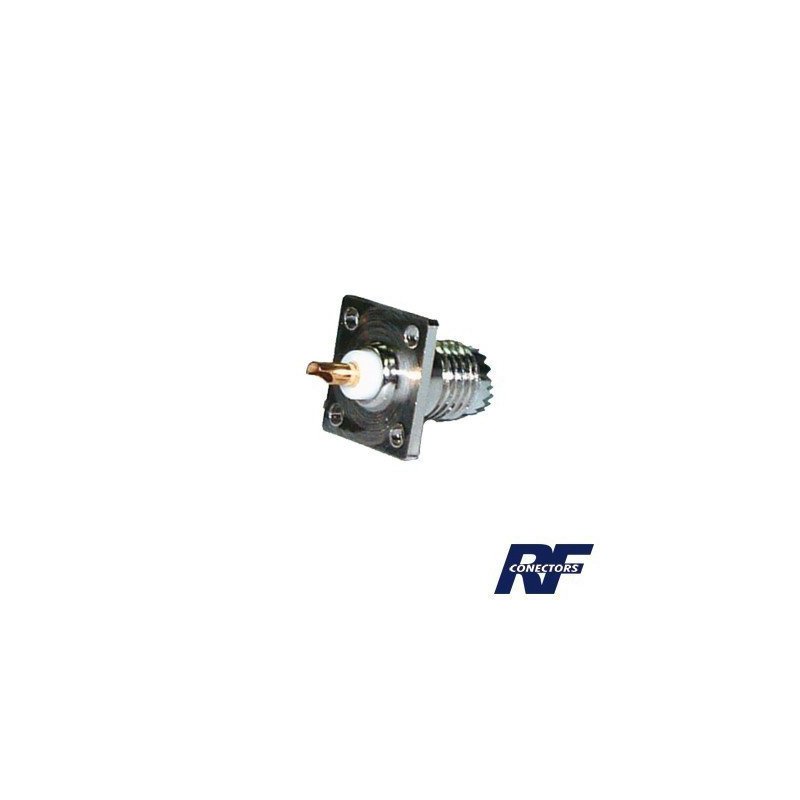 Conector Mini UHF Hembra, montaje con 4 perforaciones a 13 mm.