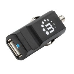 Cargador mini Manhattan para automóvil con USB, 5 v. Negro