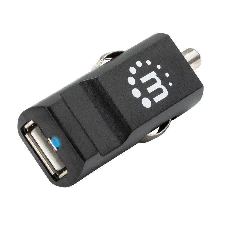 Cargador mini Manhattan para automóvil con USB, 5 v. Negro