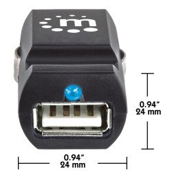 Cargador mini Manhattan para automóvil con USB, 5 v. Negro