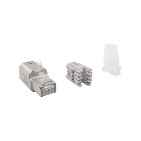 Plug RJ45 cat6a blindado, terminación en campo, para cables de 22-26 AWG, sin clip protector de pestillo