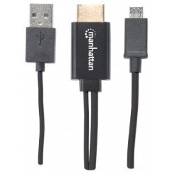Cable mhl Manhattan micro USB a HDMI macho, con USB-a para alimentació