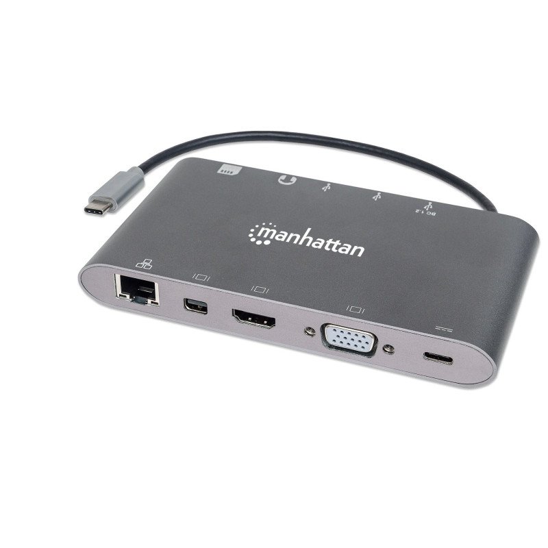 Docking USB-c Manhattan a HDMI mini DP o VGA tres puertos USB 3.0