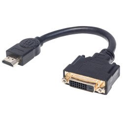 Cable HDMI macho a DVI-d 24+1 hembra, enlace dual, 20 cm (8 in.), negro Manhattan