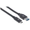 Cable USB 3.1, gen 1, a macho, c macho, 5 Gbps, 3 m, negro Manhattan