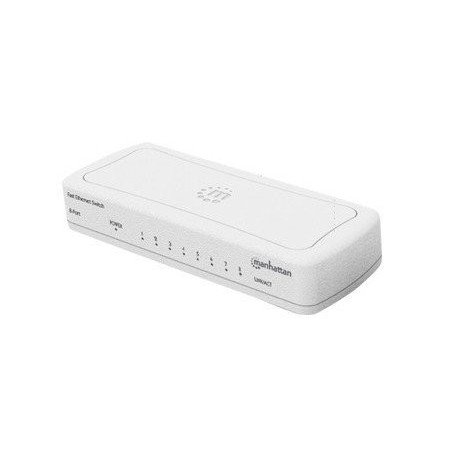 Switch Manhattan de 8 ptos. Plástico 10/100 Mbps para escritorio color blanco con LEDs indicadores de actividad