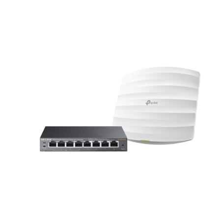 Kit de Access point EAP245 y switch PoE TL-SG108PE, doble banda AC, hasta 1750 Mbps, 1 puerto Gigabit