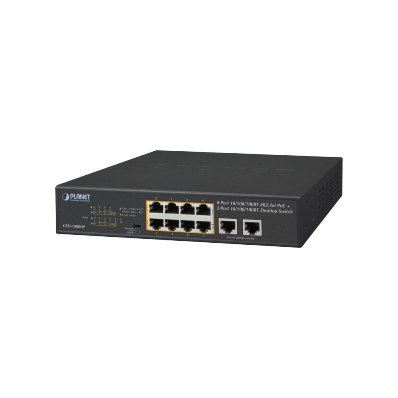 Switch no administrable PoE de 8 puertos 10/100/1000 Mbps con PoE 802.3af/at Switch no administrable PoE de 8 puertos 10/100/1000 Mbps con PoE 802.3af/at