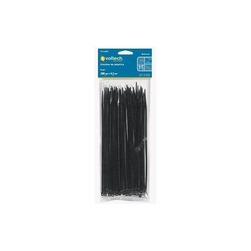 Voltech. Cincho Plástico, 50 Lb, 30 Cm X 4.5 Mm, Negro, 50pz