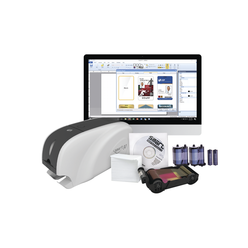 Kit impresora smart31 (impresión doble cara), incluye ribbon, tarjetas PVC, software, limpieza