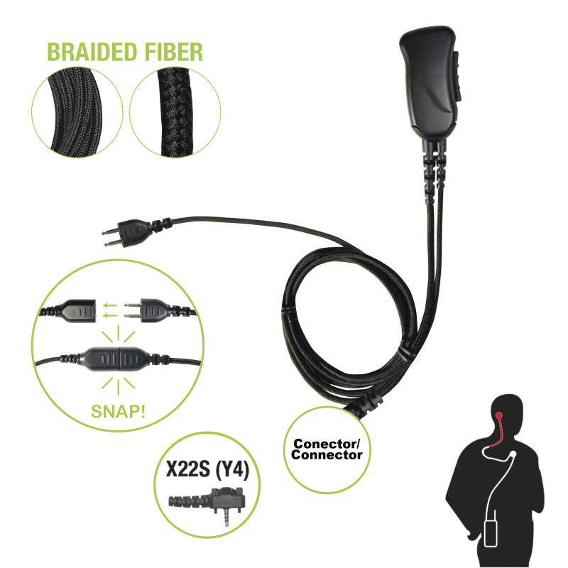 Micrófono con cable de fibra trenzada serie snap compatible con vertex vx-160/180/210/230/231/350/354/400/410/424/427.