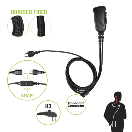 Braided fiber 1 cable lapel mic w, snap connect for Hytera connector. Select different earphones not included