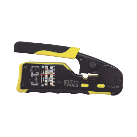 Ponchadora/pelacables/cortacables con matraca para conectores pass-thru RJ45 y conectores estándar RJ11/rj12.