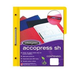 Folder accopress amarillo con broche de 8 cm, paquete con 10 piezas