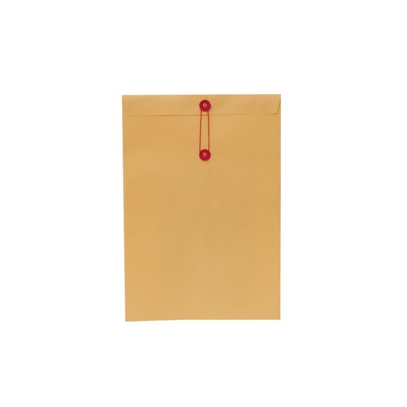 Sobre tipo bolsa manila, Fortec, tamaño oficio, con medidas de 24x34 cm, papel bond de 105 grs, solapa con roldana e hilo, paque