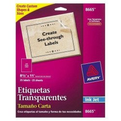 Etiquetas tamaño carta transparentes Avery 8665 de 21.6x27.9 cm 1 paquete