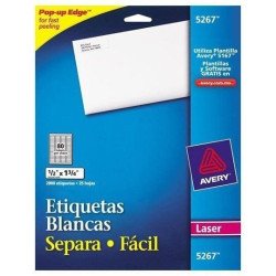 Etiqueta de Correspondencia Permanente 5267. Tamaño 1.3 x 4.5cm /1/2"x 1-3/4", Formato Carta, Etiqueta de papel
