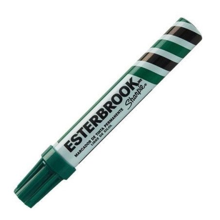 Marcador tinta permanente resistente al agua Esterbrook, tinta color verde, con cuerpo de aluminio, punta cincel