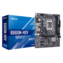 Tarjeta madre ASRock B660M, 12 av gen Intel Core (LGA1700), DDR4 5066 MHz, HDMI, DP, VGA, 4 SATA3, 1 hyper m.2, 1 ultra m.2