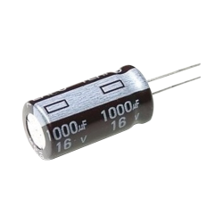 Capacitor electrolítico de aluminio, 1000 µfd, 16 VCC, 10 x 15 mm.