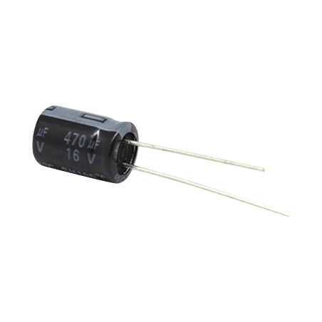 Capacitor electrolítico de aluminio, 470 µfd, 16 VCC, 8 x 11 mm, 105 °c.