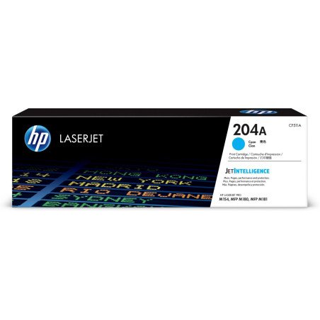 HP 204A (CF511A) Cartucho de tóner cian para HP LaserJet Pro MFP M180nw, M154nw, 900 páginas.