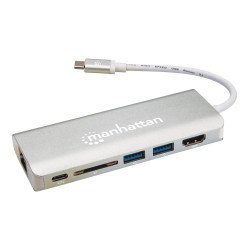 Convertidor Video USB-C a HDMI/RJ45/USB/USB-C PD/Lector SD