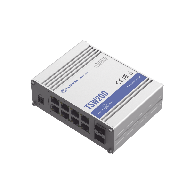 Switch industrial no-administrable 8 puertos gigabit PoE 802.3af, at, 2 puertos SFP