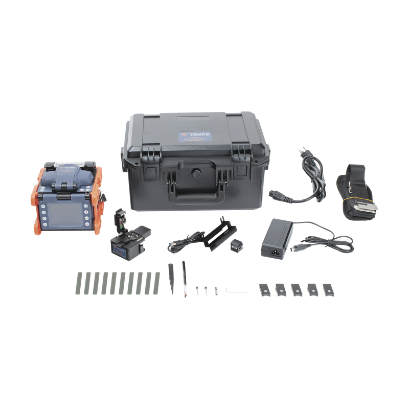 Fusionadora de fibra óptica de alineación activa por revestimiento con 4 motores con perdida típica (sm), 0.02 db (mm), 0.04 db)