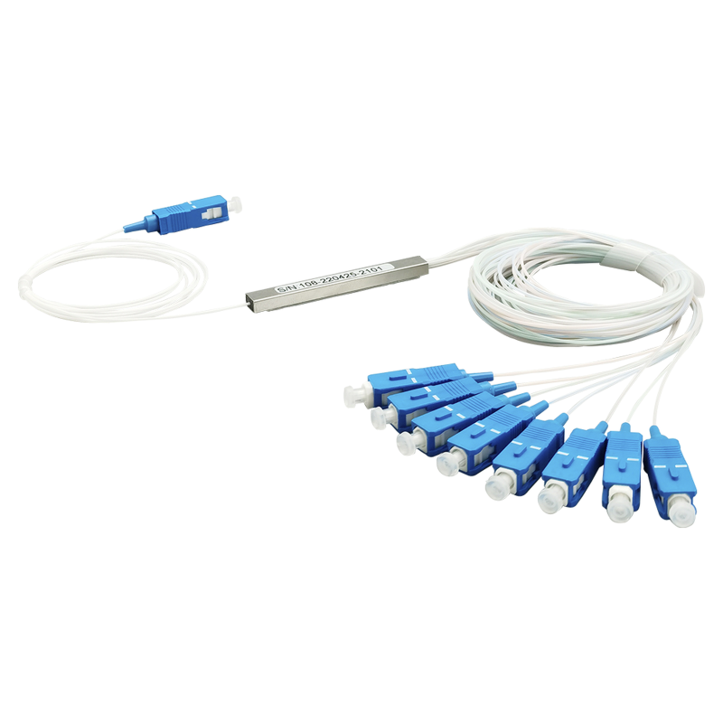 Splitter (divisor óptico) tipo PLC, 1x8, conectores SC, UPC