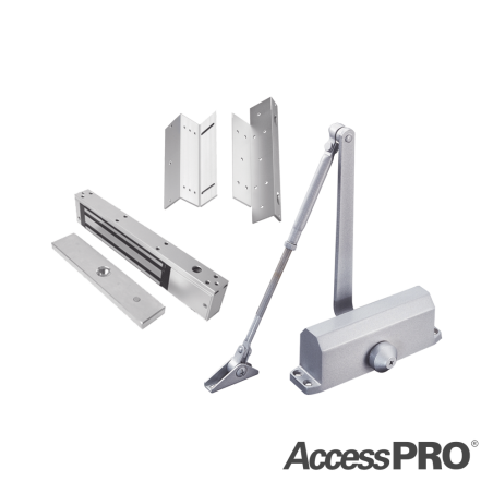 Kit inc chapa magnética de 600lbs, montaje tipo Z y l, cierra puertas