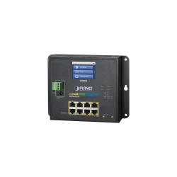 Switch industrial flat-type 8 puertos gigabit con PoE 802.3at, 2 puertos SFP, LCD