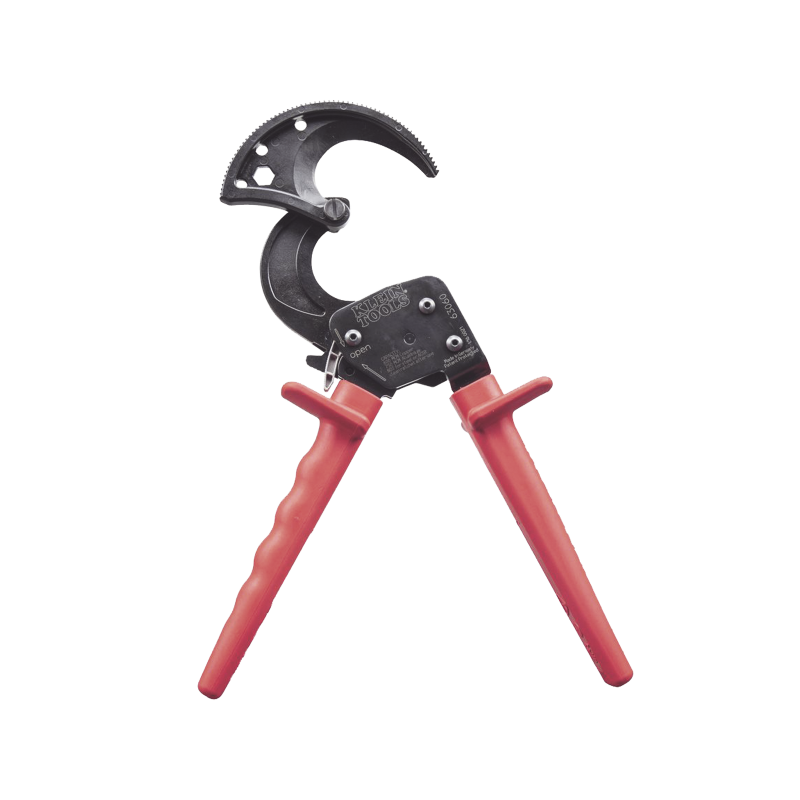 Cortacables con matraca para cable de cobre (600 mcm) y aluminio (750 mcm).