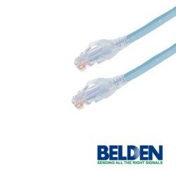 Patchcord UTP Cat 6 Belden C601116007 forro PVC azul claro cmr-riser 4 pares calibre conductor 24 AWG 100% cobre uso interior pa