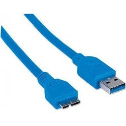 Cable USB 3.0 Manhattan macho A/micro B macho, 2 m, azul