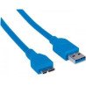 Cable USB 3.0 Manhattan macho A/micro B macho, 2 m, azul