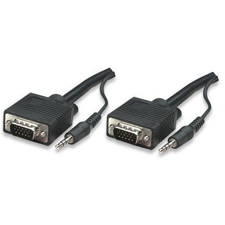 Cable VGA con Audio MANHATTAN, 15 m, VGA (D-Sub) + 3.5 mm, VGA (D-Sub) + 3.5 mm, Macho/Macho, Negro