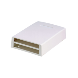 Caja de montaje en superficie, con accesorio para resguardo de fibra óptica, para 12 módulos mini-com, color blanco