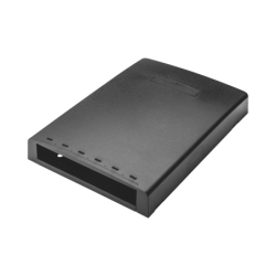 Caja de montaje en superficie, con accesorio para resguardo de fibra óptica, para 6 módulos mini-com, color negro