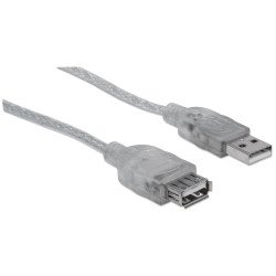 Cable USB V2.0, A-B, 4.5 mts. Tipo A macho - A hembra, plata.