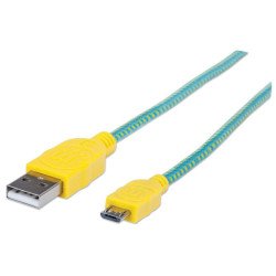 Cable Manhattan USB v2.0 A-micro B 1.0 m textil turquesa/amarillo