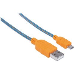Cable USB versión 2.0 A-micro B 1.0 m textil azul/naranja