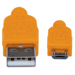 Cable USB versión 2.0 A-micro B 1.0 m textil azul/naranja