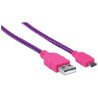 Cable Manhattan USB v2.0 A-micro B 1.0 m textil morado/rosa