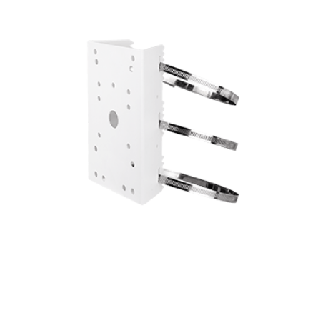 Soporte para montaje en poste de cámaras y gabinetes, para exterior, material acero, color blanco