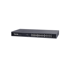 Switch PoE administrable, 24 puertos PoE ge RJ45, 2 puertos ge SFP, 30w por puerto, 370w totales, vivocam web Smart, 52gbps, nda