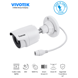Cámara IP bullet exterior 5 megapixeles, h265, lente 3.6mm, Smart IR 3
